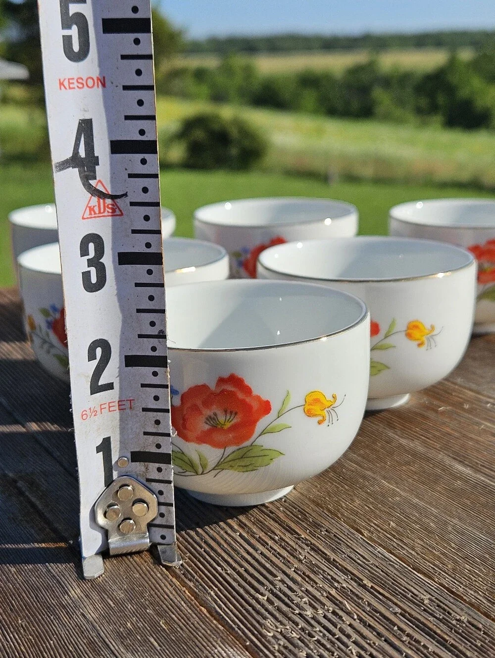 Set of 6 Vintage Fine Porcelain Floral Teacups - Made in Taiwan Vintage,